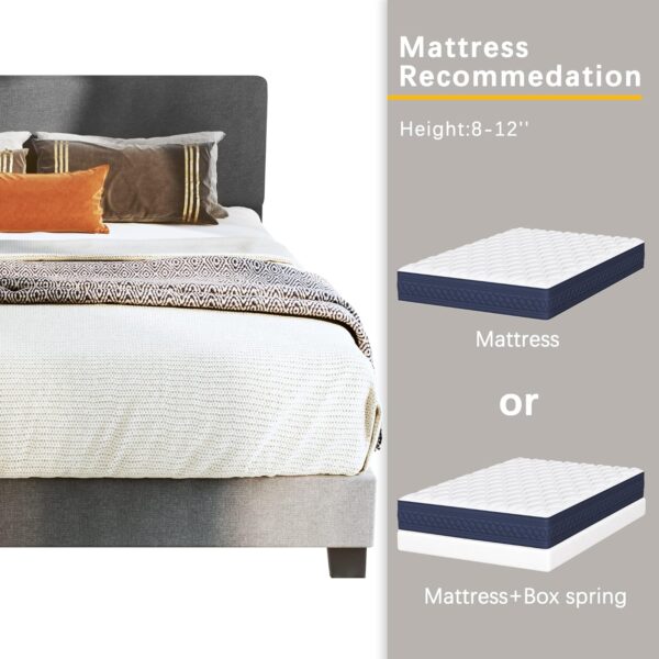 Queen Bed Frame Upholstered Bed Frame Platform with Adjustable Headboard Linen Fabric Headboard Wooden Slats Support/No Box Spring Needed/Easy Assembly/Mattress Foundation, Grey