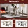 Merax 5-Piece Retro Round Dining Table Set with Curved Trestle Style Legs and 4 Upholstered Chairs, Kitchen Furniture, Taupe
