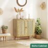 Huuger Buffet Cabinet with Storage, Storage Cabinet with PE Rattan Decor Doors, Accent Cabinet with Solid Wood Feet, Sideboard Cabinet for Hallway, Entry, Living Room, Natural