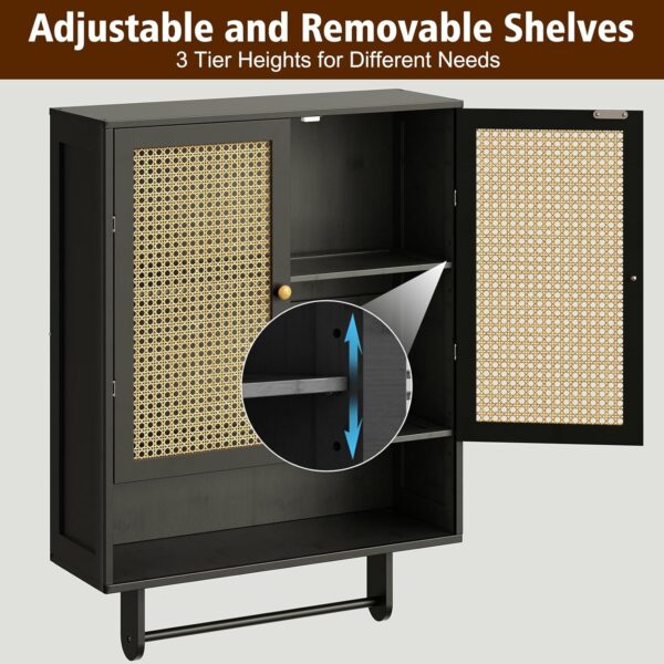 Bathroom Wall Cabinets, Bamboo Medicine Cabinets with Adjustable Shelves, Wall Mounted Bathroom Storage Cabinet, 2 Doors Over The Toilet Storage for Bathroom, Kitchen, Entryway, Black