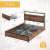 Lifezone Full Bed Frame with 2-Tier Storage Headboard, Metal Platform Bed Frame with 4 Storage Drawers, Built in Charging Station & LED, Noise-Free/Metal Support/No Box Spring Needed, Vintage Brown