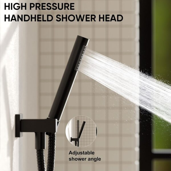 Esnbia Thermostatic Bathtub Faucet Set, All Metal Tub System with 3 Way Valve, 10 Inch Rain Shower Head with Handheld Spray Combo, Wall Mounted Shower Head Set, Matte Black