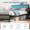 LINSY Full Bed Frame with Storage, Ergonomic Headboard, 14 inch Fast Assembly Metal Bed with Lights, Outlets & USB, Full Size, Noise Free, No Box Spring Needed, Greige