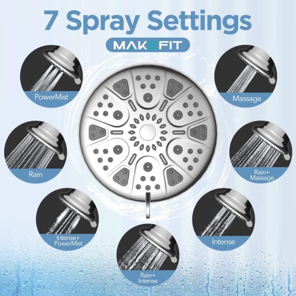 Filtered Shower Head - High Pressure Shower Head with Filter for Hard Water Softener - 7 Settings Bathroom Rain Showerhead to Remove Chlorine and Heavy Metals (Chrome)