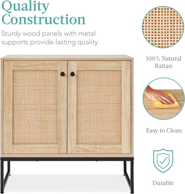 Best Choice Products 2-Door Rattan Storage Cabinet, Accent Furniture, Multifunctional Cupboard for Living Room, Hallway, Kitchen, Sideboard, Buffet Table w/Non-Scratch Foot Pads - Natural