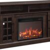 BELLEZE Traditional 58" Rustic TV Stand with 23" Electric Fireplace Heater with Sound, Media Entertainment Center Console Table for TV up to 65" with Open Storage Shelves and Cabinets - Espresso