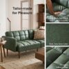 mopio Aaron Couch, Small Futon Sofa Bed, Sleeper, Loveseat, Mid Century Modern Futon Couch, Sofa Cama, Couches for Living Room, Bedroom (Sage Green, Faux Leather)