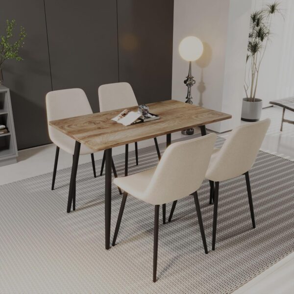 Small Dining Table Set for 4, Modern Dining Table and Chairs Set with 4 Fabric Dining Chairs, 5 Piece Wooden Dining Table Set, 47'' Kitchen Table Set, Ideal for Small Spaces