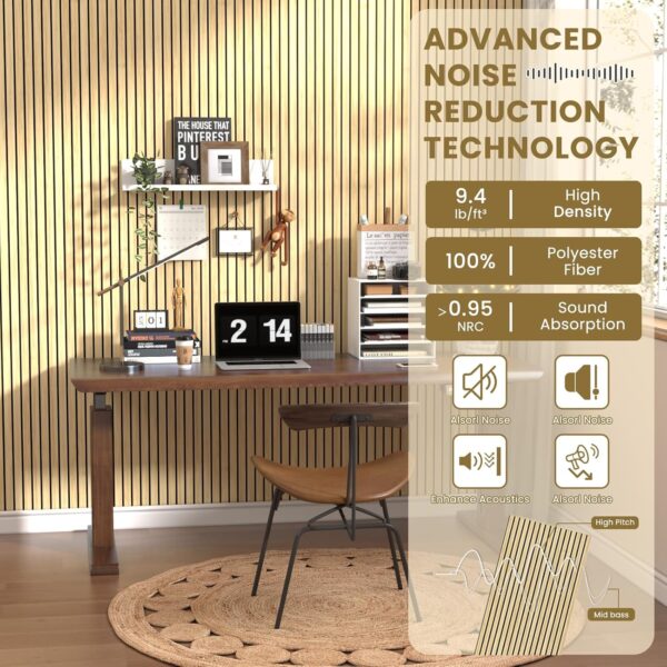 4-Pack Acoustic Wood Panels for Wall (48" x 27") – Stylish Soundproof Slat Panels with Wood Finish for Noise Reduction and Indoor Wall & Ceiling Decoration