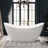 FerdY Boracay 67" Acrylic Freestanding Bathtub, Gracefully Shaped Contemporary Design Bathtub with Brushed Nickel Drain, Integrated Slotted Overflow, Glossy White, cUPC Certified, 02503