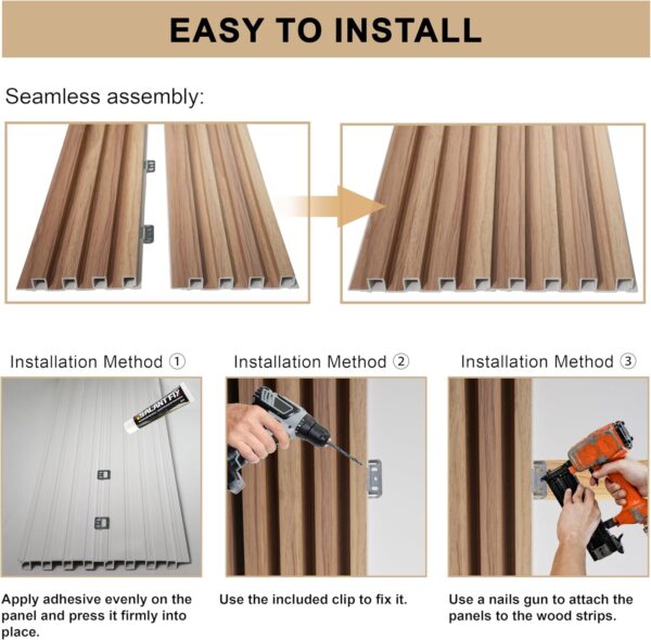8-Pack WPC Slat Wall Panels, 96 x 6 in Decorative Acoustic Slats 3D Wall Panels, Water-Proof and Easy Installation, Dark Walnut