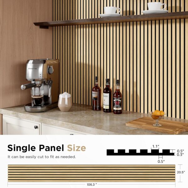 Wood Slat Acoustic Panels, 106" x 20.5" Each Soundpoof Wooden Slat Wall Panel - White Oak, 2 Pack