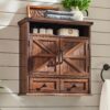 Bathroom Wall Cabinet, Farmhouse Medicine Cabinet, 24" Wide Bathroom Cabinet with Drawer, Adjustable Shelf, Double Barn Doors, Storage Cabinet for Bathroom, Kitchen, Living Room, Brown
