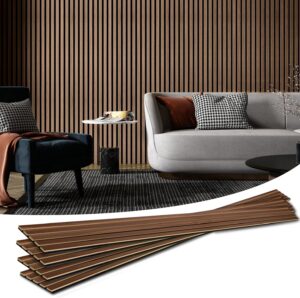 Art3d 4-Piece Wood Slat Acoustic Panels for Stylish Decor and Noise Reduction, 3D Textured Panel for Ceiling and Wall, Walnut
