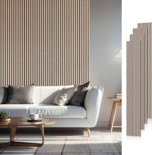Wood Slat Acoustic Panels, 94.5" x 12.6" Each Soundpoof Wooden Slat Wall Panel - Walnut, 4 Pack