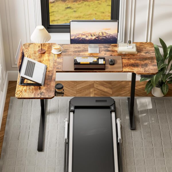 59" Reversiable L-Shaped Electric Standing Desk Adjustable Height Gaming Stand Up Corner Desk Sit Stand Home Office Computer Desk with Splice Board,Rustic Brown Top