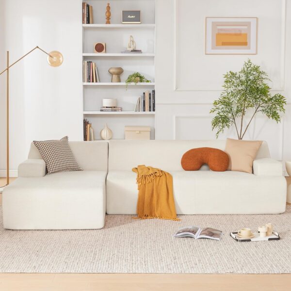 107" Modular Sectional Sofa, Sponge Sectional Sofa Couch for Living Room, High Density Sponges Cloud Couch,Modular L-Shape Sofa Couch with Chaise, (Beige)