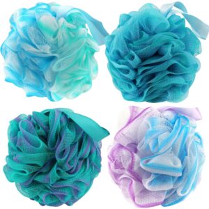 Chuya Bath Sponges Loofahs 70 Grams Large Size,4 Pack Shower Sponge Exfoliating Cleaning Bath Loofa Body Scrubber Balls for Women Men Children Washing