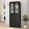 71" Tall Kitchen Pantry Cabinet, Kitchen Storage Cabinet with Glass Doors and Adjustable Shelves, Wood Food Pantry Cabinet, Freestanding Cupboard for Kitchen, Dining Room, Black