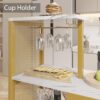 VECELO Bar Table and Chairs Set for 2, 3-Piece Dining Set with Storage Shelves, Cup Holder & Wine Rack, PU Leather Cushion Stools, for Kitchen Small Space, Gold