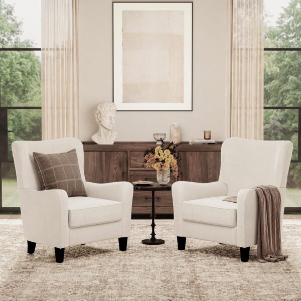 COLAMY Accent Chair, Modern Fabric Accent Barrel Chair with Solid Rubberwood Legs, Comfy and Soft Armchair for Living Room, Bedroom, Reception Room, Office, Beige