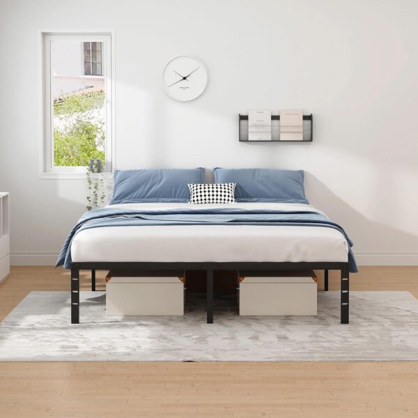 Metal Bed Frame,Full Size Bed Frame with Storage Space,Heavy Duty Sturdy Mattress Foundation,Easy Assembly,No Box Spring Needed, Black,14 Inch,Full