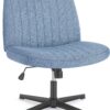 DUMOS Criss Cross Legged Office Chair, Armless Wide Seat No Wheels, Modern Home Desk Height Adjustable Swivel Fabric Vanity Seating for Bedroom