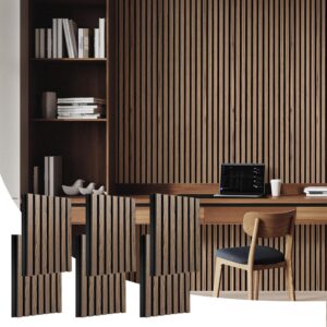 Acoustic Wood Slat Panels for Wall and Ceiling, 6 Pcs Soundproof Wooden Boards, 3D Noise Sound Dampening Decoration 15.74“x11.22”- Walnut