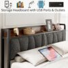 LIKIMIO Full Bed Frame, Storage Headboard with Charging Station, Solid and Stable, Noise Free, No Box Spring Needed, Easy Assembly