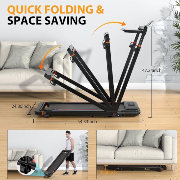 Walking Pad Treadmill, 3.0HP Under Desk Treadmill with Handle Bar and Incline, 300lbs Capacity with Removable Desk Workstation, Foldable Treadmill with Remote Control, APP for Home Office