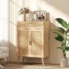 Rovaurx Accent Floor Storage Cabinet with Rattan Doors, Bathroom Cabinet with Large Drawer, Freestanding Storage Cabinet Organizer, Natural BMGZ107M