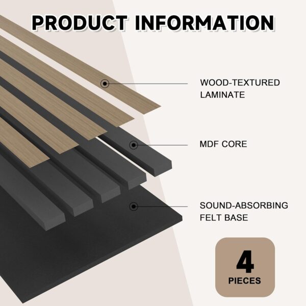 4 Pack Wood Slat Wall Wood Paneling,95 x 8 in Soundpoof Wooden Engineered Wood Slat Wall Panels,Stylish Acoustic Wall Panels for Interior Wall Decor with Felt Backing,Walnut