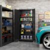 73" Tall Garage Storage Cabinets with Wheels, Metal Storage Cabinets with Locking Doors and 4 Adjustable Shelves for Garage Home, Assembly Required, Black