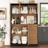 FINETONES Farmhouse Pantry Cabinet, Kitchen Pantry Storage Cabinet with Microwave Stand, Ktichen Hutch Food Pantry Cabinet with Open Countertop and Adjustable Shelf for Kitchen Dining Room