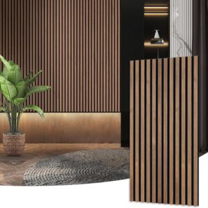 47 Inch Wood Slat Acoustic Panels for Stylish Decor and Noise Reduction, 3D Fluted Panel for Wall, Interior Design 3D Wood Wall Panels Use for Soundproof Paneling, Brown Oak