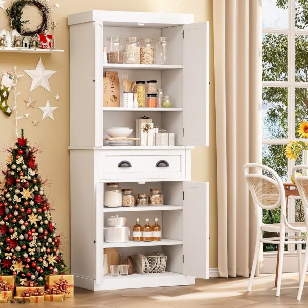 YESHOMY 72" Tall Storage Cabinet with Adjustable Shelves, Kitchen Pantry, Large Cupborad with 1 Drawer, Metal Handle, for Living Room, Bathroom, White