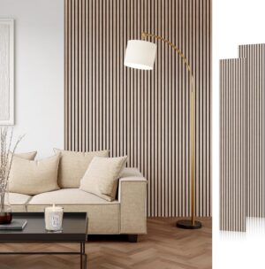 Wood Slat Acoustic Panels, 106" x 12.6" Each Soundpoof Wooden Slat Wall Panel - Walnut, 2 Pack