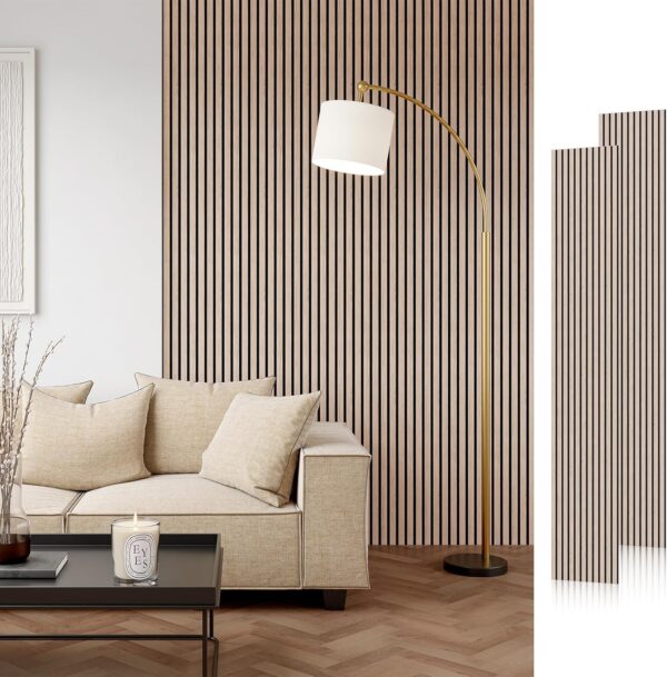 Wood Slat Acoustic Panels, 106" x 12.6" Each Soundpoof Wooden Slat Wall Panel - Walnut, 2 Pack