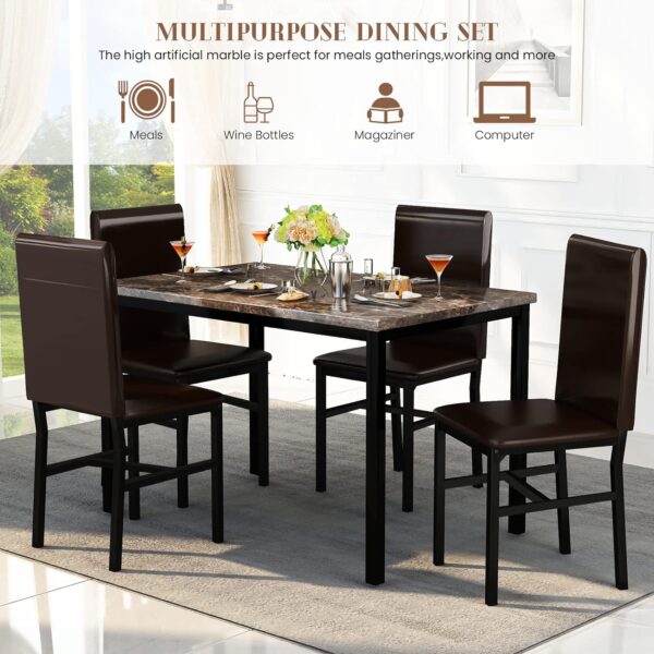 81EFiHAFBmL._AC_SL1500_.jpg AWQM 5 Piece Dining Table Set for 4,Faux Marble Kitchen Table and Chairs for 4, Modern Dining Room Table Set with 4 Chairs,Dinner Table Set for Small Spaces, Brown