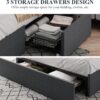 Allewie Full Size Platform Bed Frame with 3 Storage Drawers, Fabric Upholstered, Wooden Slats Support, No Box Spring Needed, Noise Free, Easy Assembly, Dark Grey