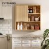 Fluted Wall Cabinet Bathroom, Modern Medicine Cabinet with Sliding Door Adjustable Shelf Wood Storage Cabinet Wall Mounted for Kitchen Dining Room Living Room, Natural Oak