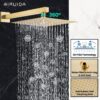 Airuida Shower Faucet Set Shower Trim Kit with Female Thread Rough-in Valve Single Function Shower Head and Handle set Rainfall Shower System with Long Shower Arm 10 Inch Shower Head Brushed Gold