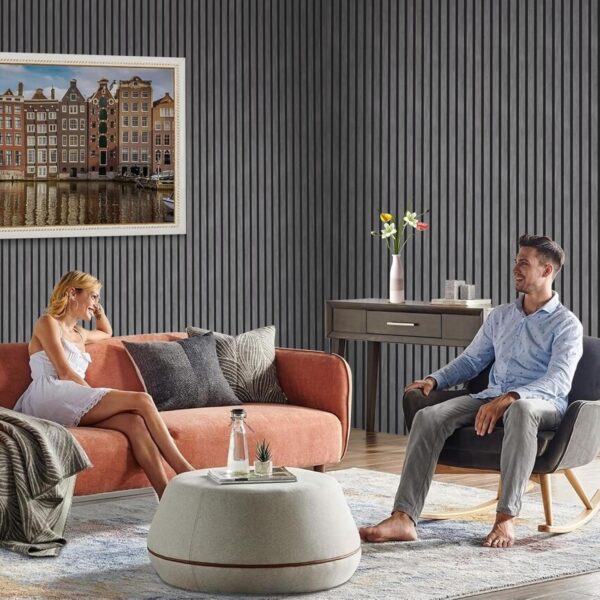 Two Wood Slat Acoustic Panels for Wall and Ceiling, 3D Fluted Wood Veneer Paneling, 94.5" x 8" Each Soundpoof Wooden Slat Wall Panel - Black Oak