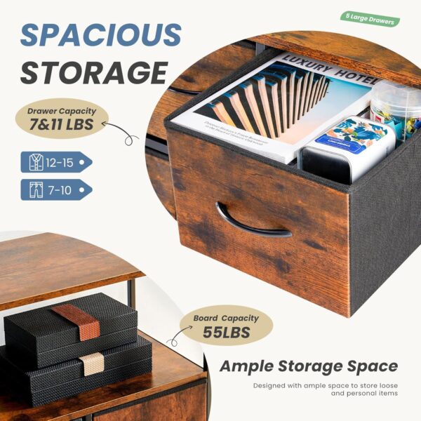 81GH15ZejpL._AC_SL1500_.jpg DUMOS TV Stand Dresser for Bedroom with 5 Fabric Drawer,Entertainment Center for 45 inch Television, Media Console Table with Storage, Open Shelf, Adjustable Feet, Living Room Furniture, Brown