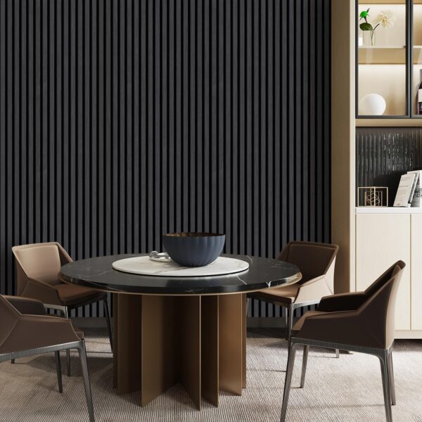 HOURIA 2Pcs Wood Slat Acoustic Panels for Wall and Ceiling, 23.6X 47.2 Inch 3D Fluted Wood Finish Soundproof Wall Panels, Sound Absorbing Decorative Wall Panels for Interior Wall Decor - Matte Black