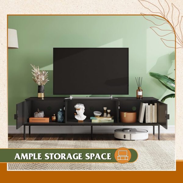 WLIVE Modern TV Stand for 65 Inch TV, Mid Century Entainment Center with Storage, TV Console with Open Shelf and 2 Cabinets for Bedroom and Living Room, TV Cabinet with Metal Legs, Black