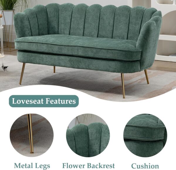 59" Wide Modern Boucle Loveseat Small Sofa Small Mini Room Couch 2-Seater Sofa with Gold Metal Legs for Small Space Office Studio Apartment Bedroom (Green)