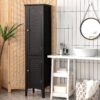 Tangkula Tall Bathroom Storage Cabinet, 5-Tier Wooden Freestanding Tower Cabinet, Narrow Storage Floor Cabinet w/ 2 Doors & Shelves for Bathroom Living Room Kitchen (Black)