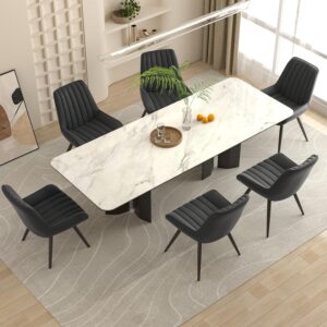Modern Dining Chairs Set of 6, Comfy Dining Room Chairs with Thick Cushions, Upholstered Fabric Kitchen Side Chairs with Metal Legs, Black