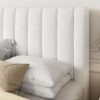 Allewie Full Platform Bed Frame/Velvet Upholstered Bed Frame with Vertical Channel Tufted Headboard/Strong Wooden Slats/Mattress Foundation/Box Spring Optional/Easy Assembly/White